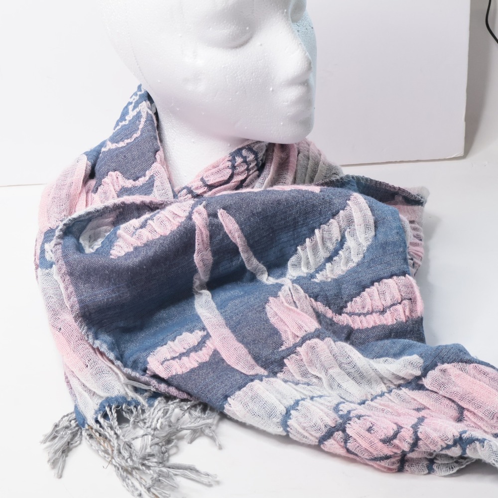 Blue Pink Floral Rose Gauze Scarf Fringed Lightweight Fairy Grunge Boho Y2K Art